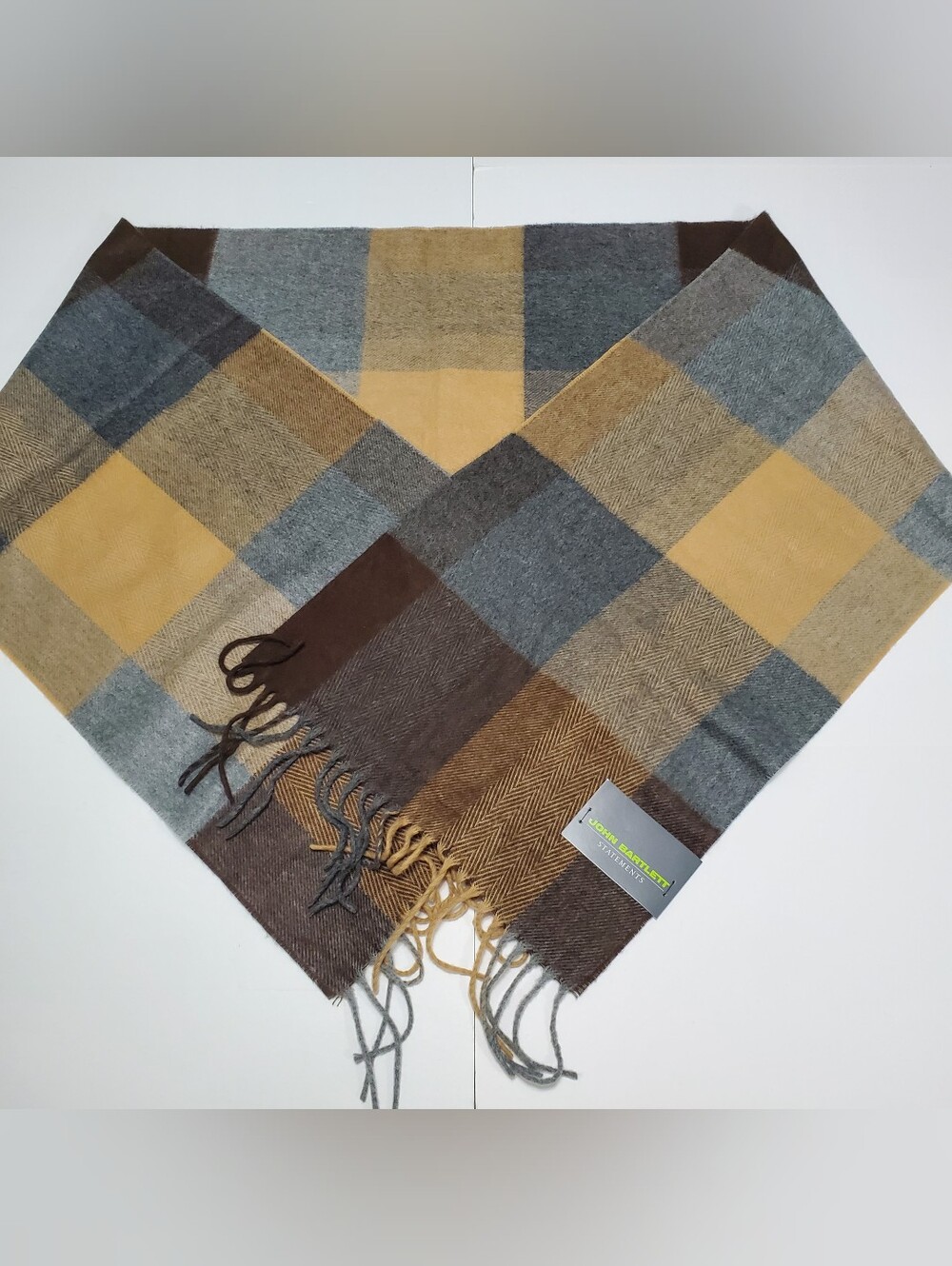 John Bartlett Statements Unisex Adult Scarf Brown & Gray Plaid Knit Pattern